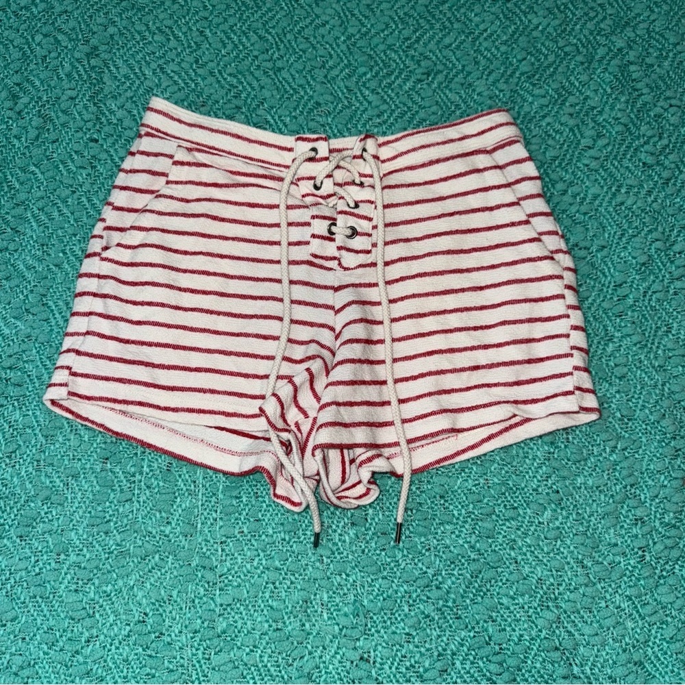 Aerie Red and White Striped Lace-Up Women's Shorts